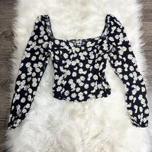 Reformation Womens Marjorie Sunflower Blouse Size 2 Boho Smocked Long Sleeve